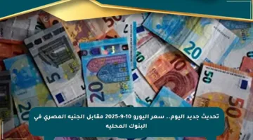 تحديث جديد اليوم.. سعر اليورو 10-9-2025 مقابل الجنيه المصري في البنوك المحلية